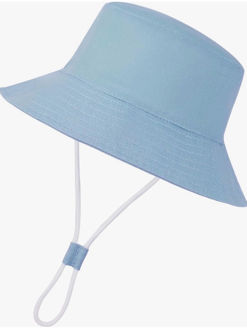 Light Blue Baby Boy Girl Bucket Sun Hat Chin Strap Cotton Linen Blend Sz 6-12 m - Picture 2 of 5
